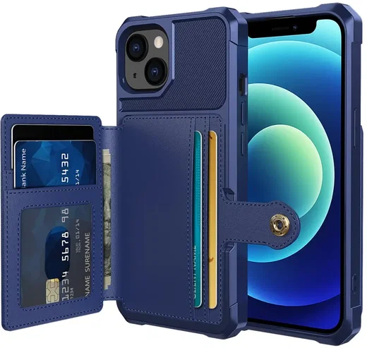 Apple iPhone 13 TPU Back Cover met Kunstleren Wallet Blauw afbeelding 1