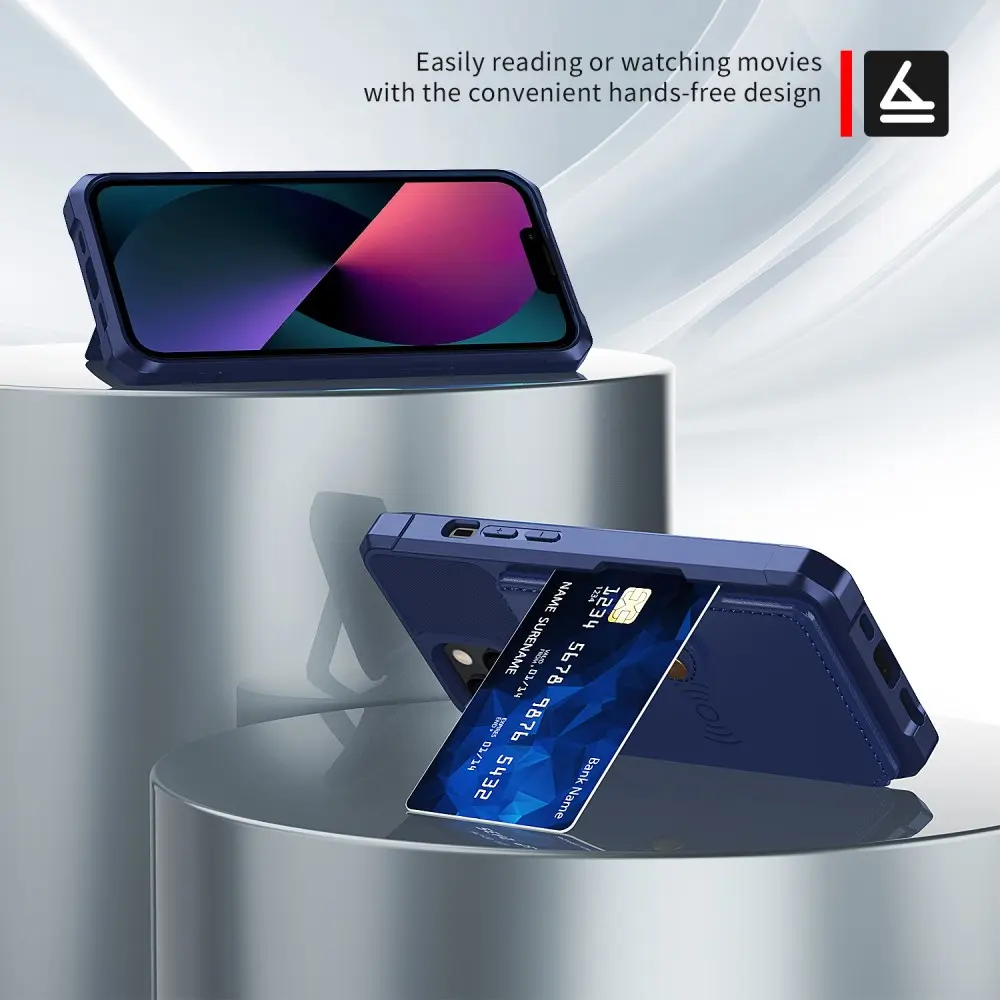 Apple iPhone 13 TPU Back Cover met Kunstleren Wallet Blauw afbeelding 5