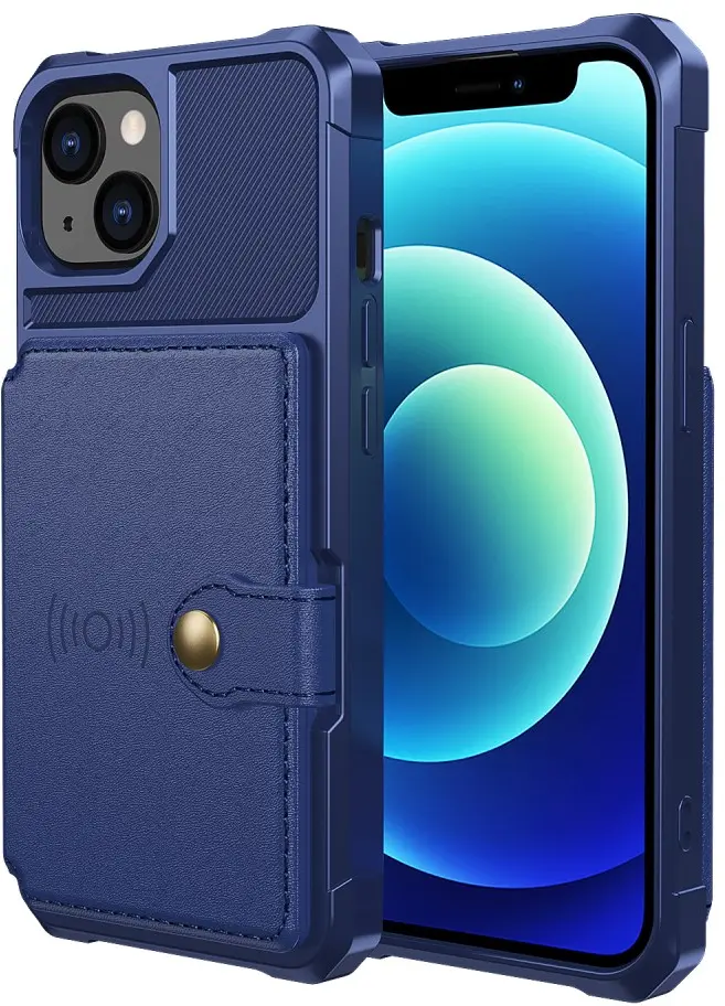 Apple iPhone 13 TPU Back Cover met Kunstleren Wallet Blauw afbeelding 2