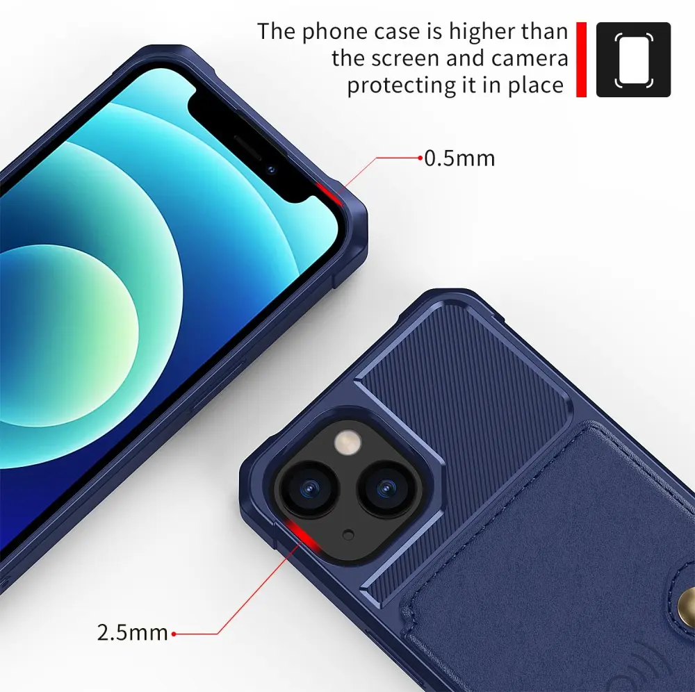 Apple iPhone 13 TPU Back Cover met Kunstleren Wallet Blauw afbeelding 9