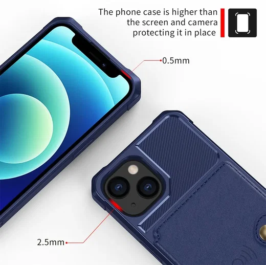 Apple iPhone 13 TPU Back Cover met Kunstleren Wallet Blauw afbeelding 9