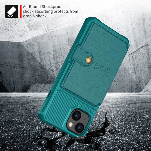 Apple iPhone 13 TPU Back Cover met Kunstleren Wallet Groen afbeelding 7