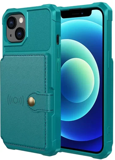 Apple iPhone 13 TPU Back Cover met Kunstleren Wallet Groen afbeelding 2