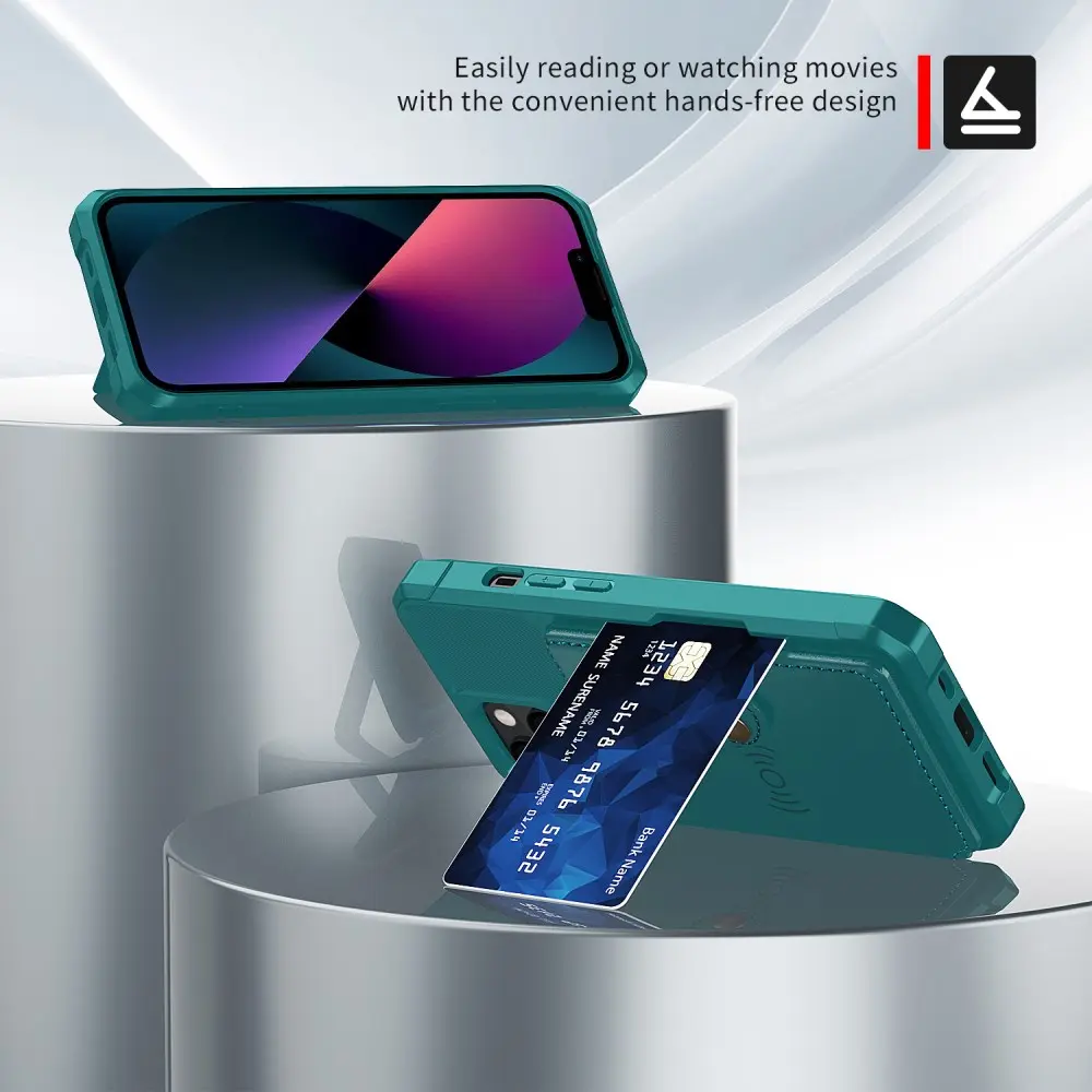 Apple iPhone 13 TPU Back Cover met Kunstleren Wallet Groen afbeelding 5