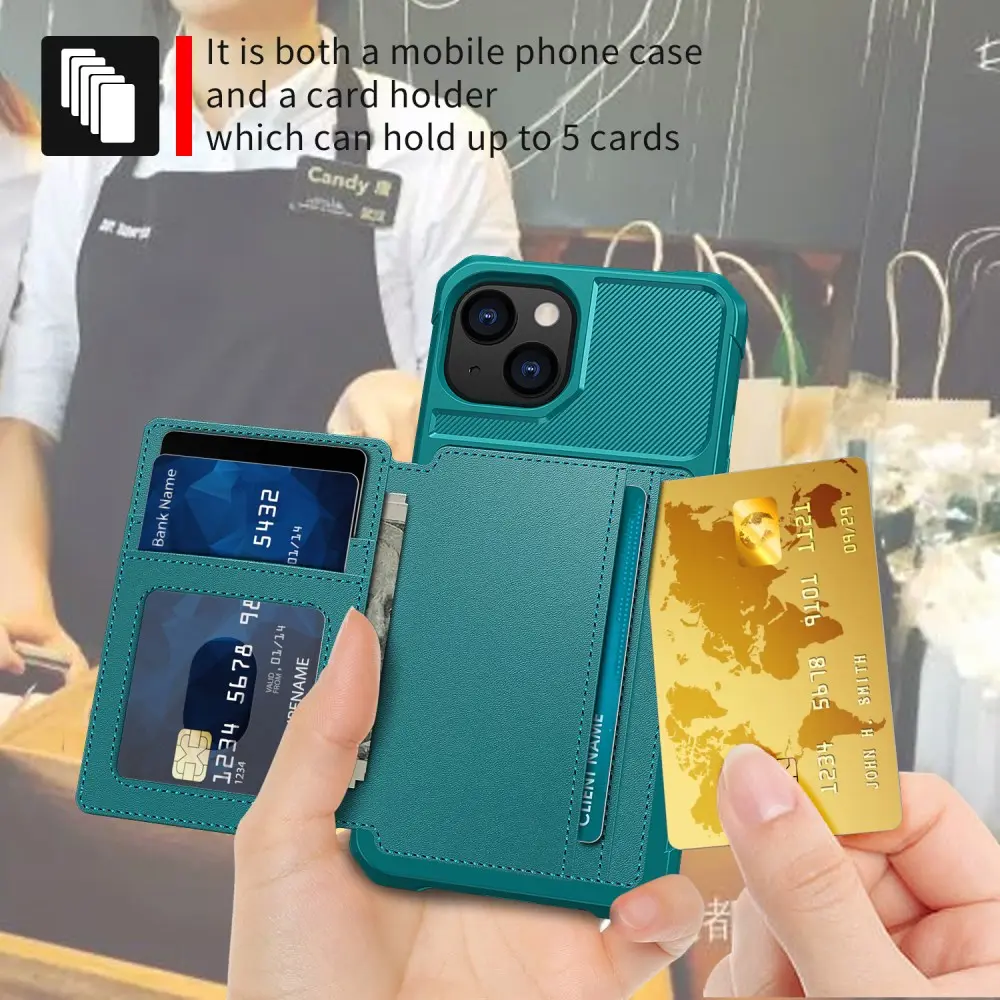 Apple iPhone 13 TPU Back Cover met Kunstleren Wallet Groen afbeelding 8