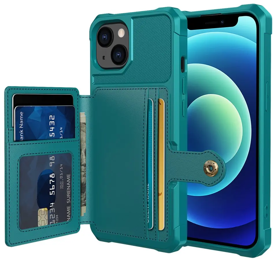 Apple iPhone 13 TPU Back Cover met Kunstleren Wallet Groen afbeelding 1