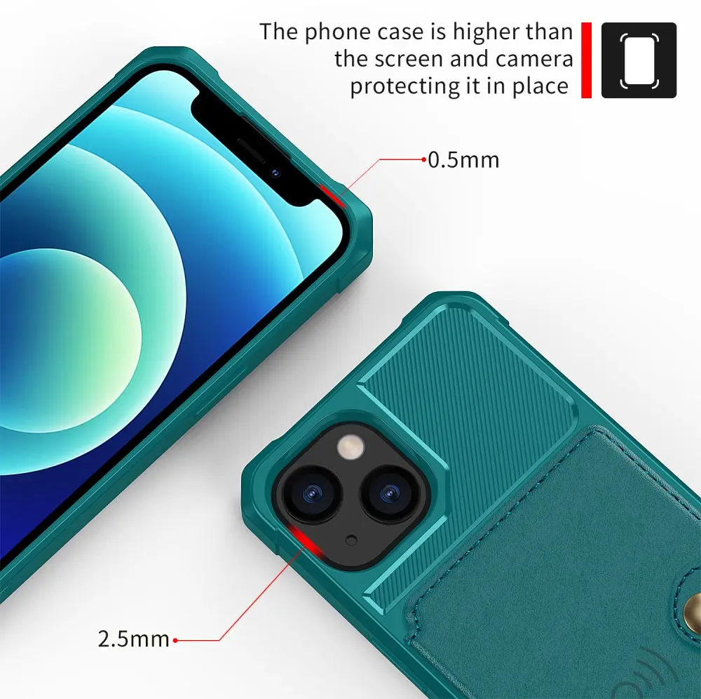 Apple iPhone 13 TPU Back Cover met Kunstleren Wallet Groen afbeelding 9