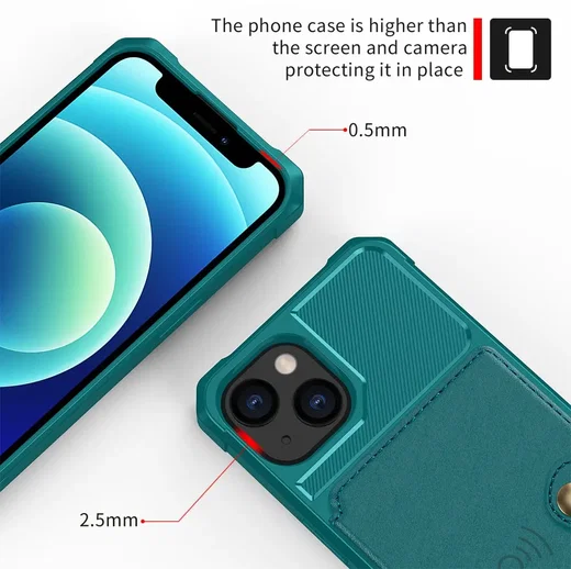 Apple iPhone 13 TPU Back Cover met Kunstleren Wallet Groen afbeelding 9