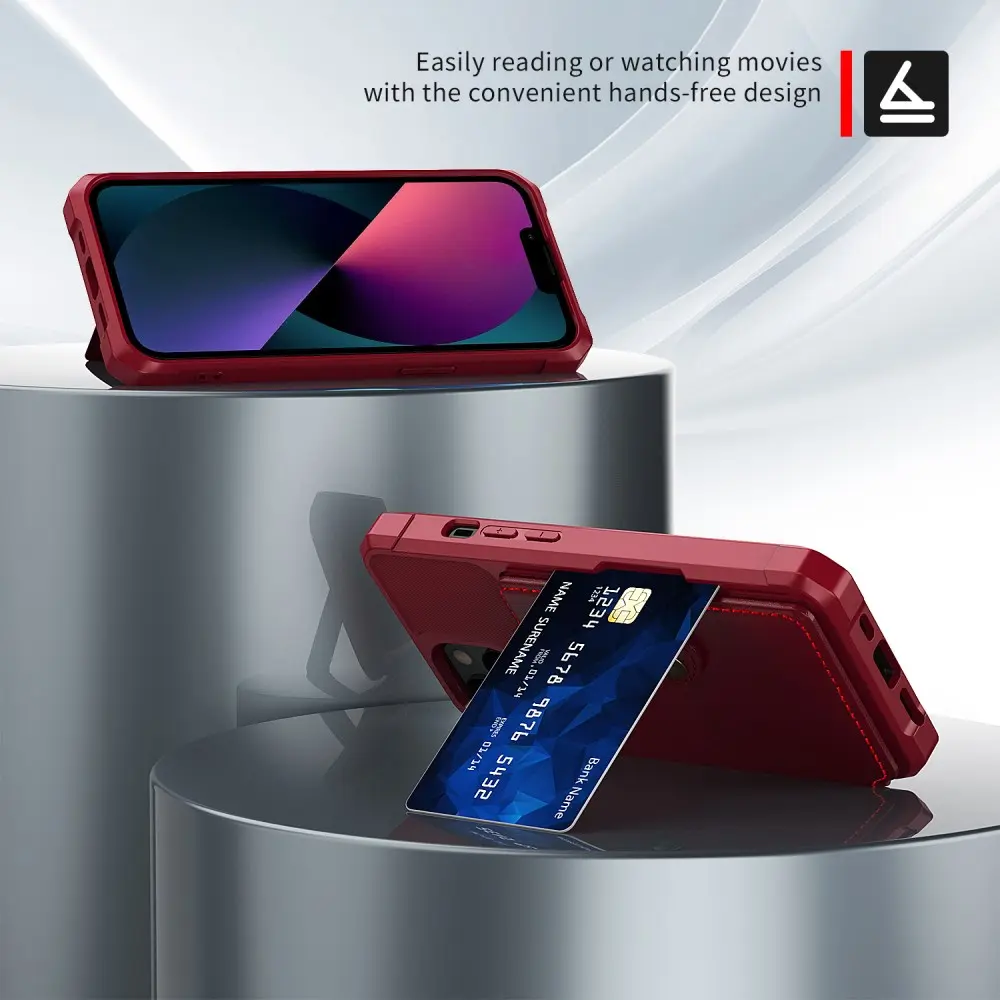 Apple iPhone 13 TPU Back Cover met Kunstleren Wallet Rood afbeelding 5