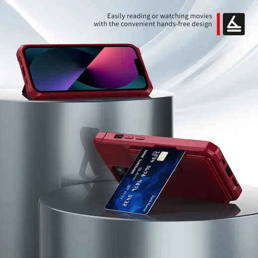 Apple iPhone 13 TPU Back Cover met Kunstleren Wallet Rood afbeelding 5