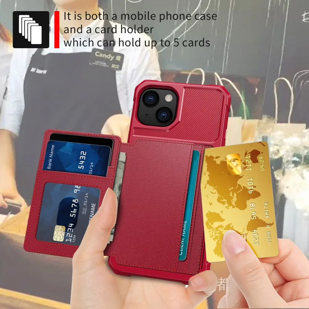 Apple iPhone 13 TPU Back Cover met Kunstleren Wallet Rood afbeelding 8