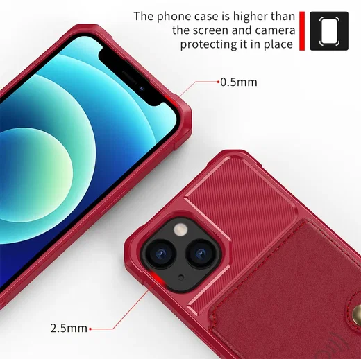 Apple iPhone 13 TPU Back Cover met Kunstleren Wallet Rood afbeelding 9