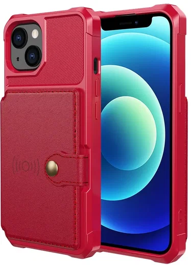 Apple iPhone 13 TPU Back Cover met Kunstleren Wallet Rood afbeelding 2