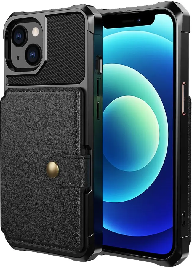 Apple iPhone 13 TPU Back Cover met Kunstleren Wallet Zwart afbeelding 2