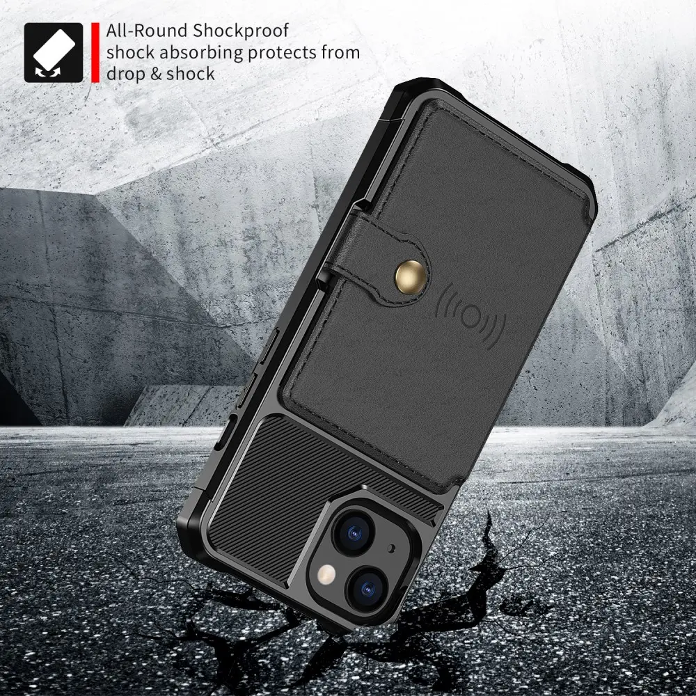 Apple iPhone 13 TPU Back Cover met Kunstleren Wallet Zwart afbeelding 3