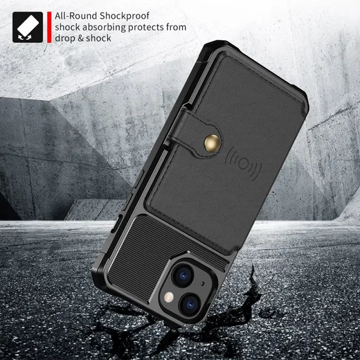 Apple iPhone 13 TPU Back Cover met Kunstleren Wallet Zwart afbeelding 3