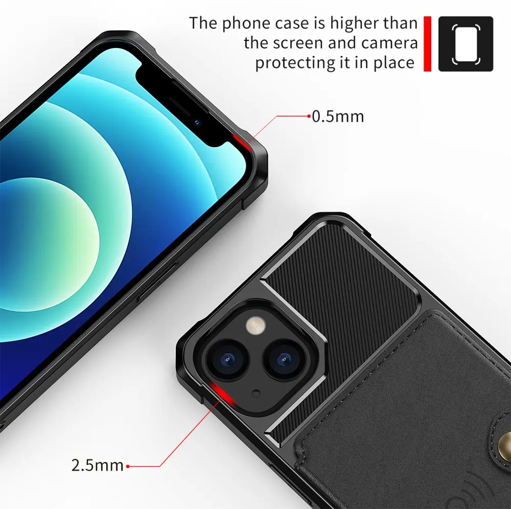 Apple iPhone 13 TPU Back Cover met Kunstleren Wallet Zwart afbeelding 8