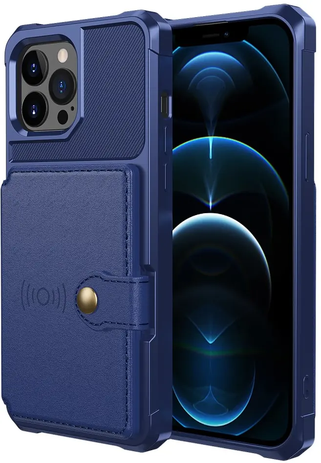 Apple iPhone 13 Pro TPU Back Cover met Kunstleren Wallet Blauw afbeelding 2