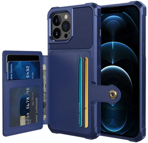 Apple iPhone 13 Pro TPU Back Cover met Kunstleren Wallet Blauw afbeelding 1
