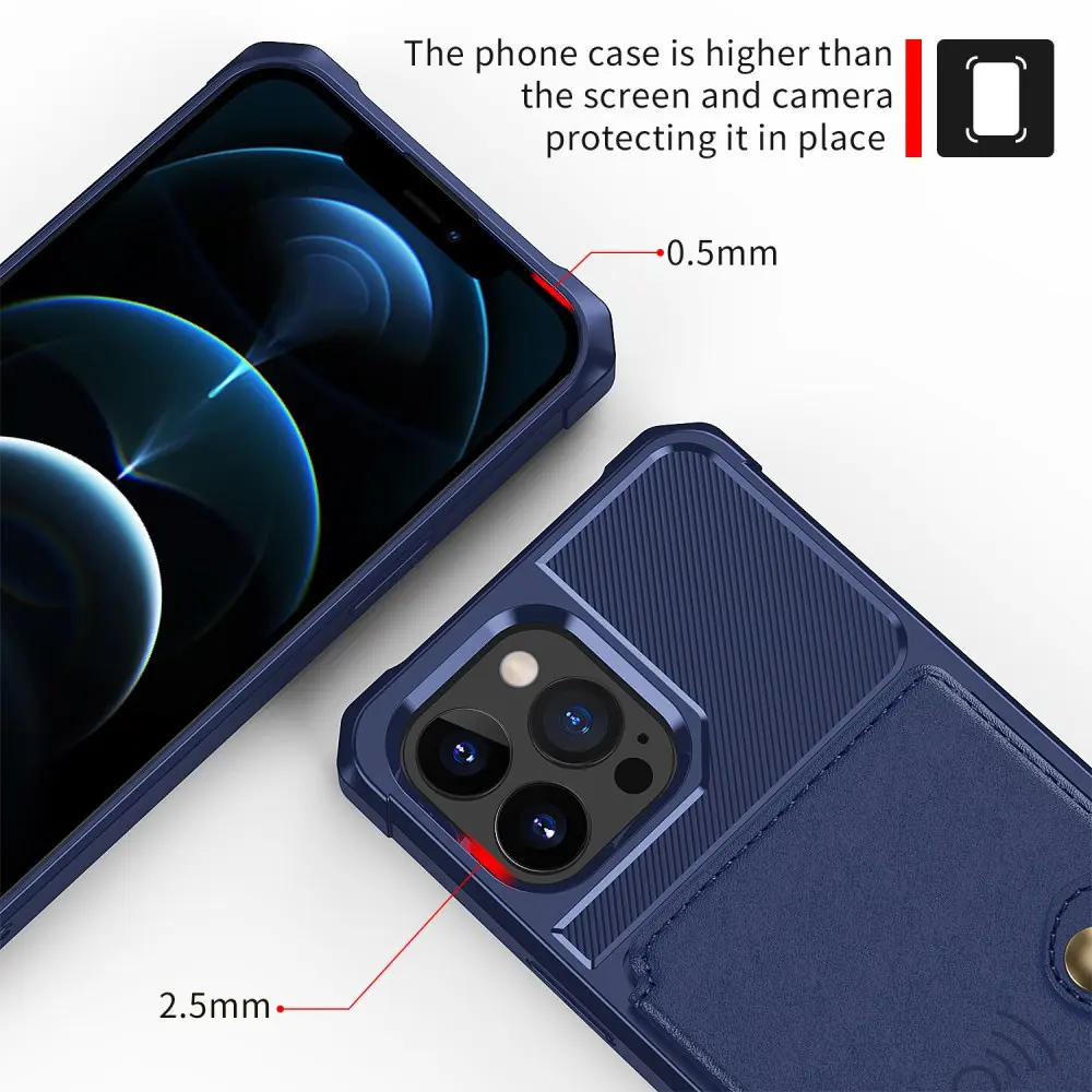 Apple iPhone 13 Pro TPU Back Cover met Kunstleren Wallet Blauw afbeelding 9