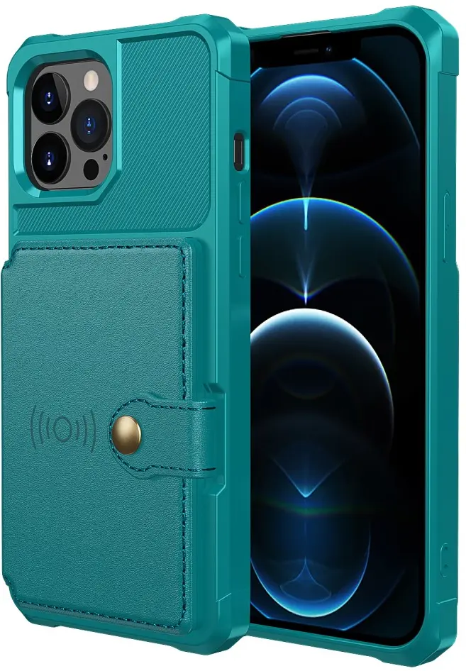 Apple iPhone 13 Pro TPU Back Cover met Kunstleren Wallet Groen afbeelding 2