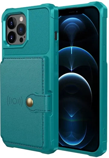 Apple iPhone 13 Pro TPU Back Cover met Kunstleren Wallet Groen afbeelding 2