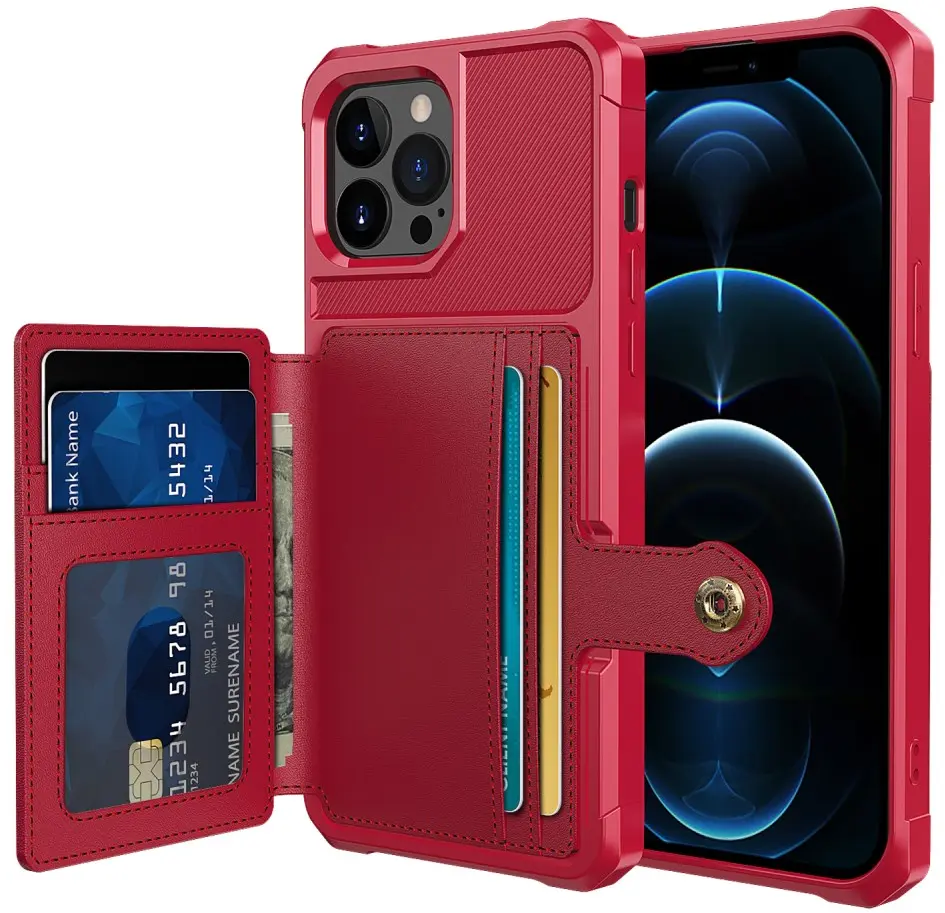 Apple iPhone 13 Pro TPU Back Cover met Kunstleren Wallet Rood afbeelding 1