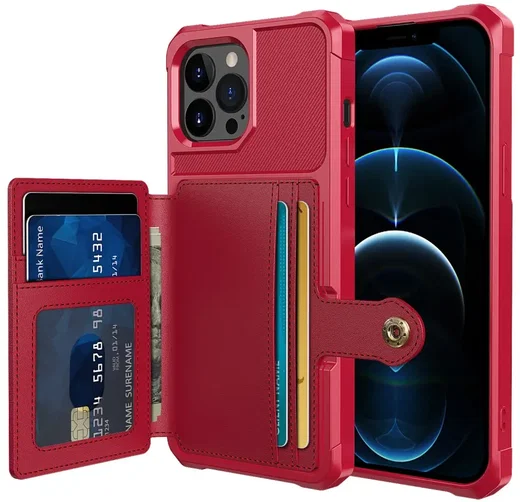 Apple iPhone 13 Pro TPU Back Cover met Kunstleren Wallet Rood afbeelding 1