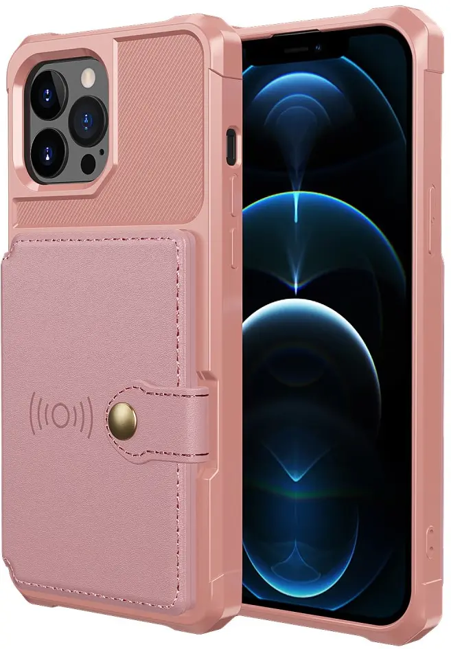 Apple iPhone 13 Pro TPU Back Cover met Kunstleren Wallet Roze afbeelding 2