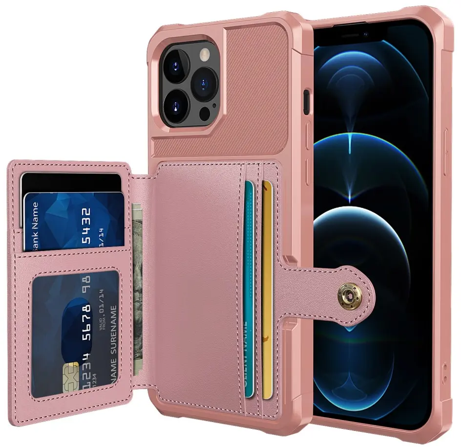 Apple iPhone 13 Pro TPU Back Cover met Kunstleren Wallet Roze afbeelding 1
