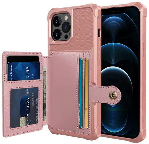 Apple iPhone 13 Pro TPU Back Cover met Kunstleren Wallet Roze afbeelding 1