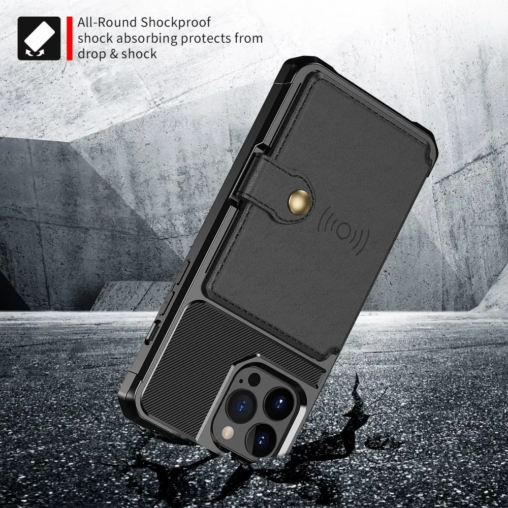 Apple iPhone 13 Pro TPU Back Cover met Kunstleren Wallet Zwart afbeelding 4