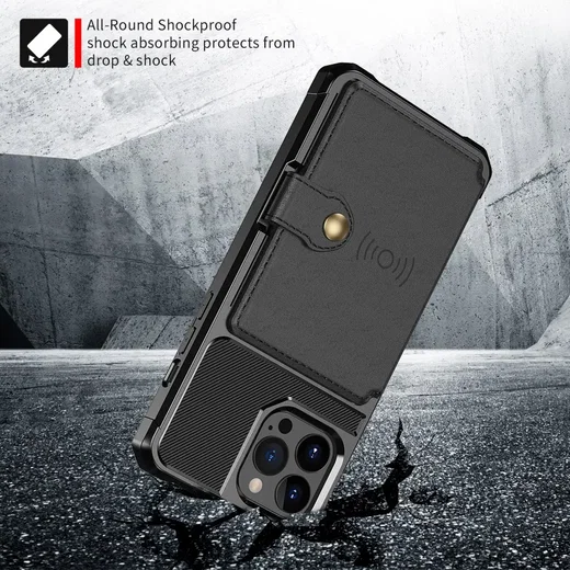 Apple iPhone 13 Pro TPU Back Cover met Kunstleren Wallet Zwart afbeelding 4