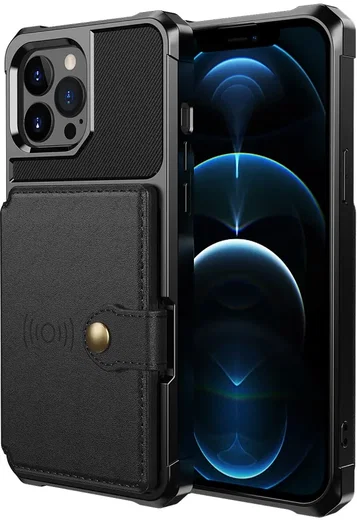 Apple iPhone 13 Pro TPU Back Cover met Kunstleren Wallet Zwart afbeelding 2