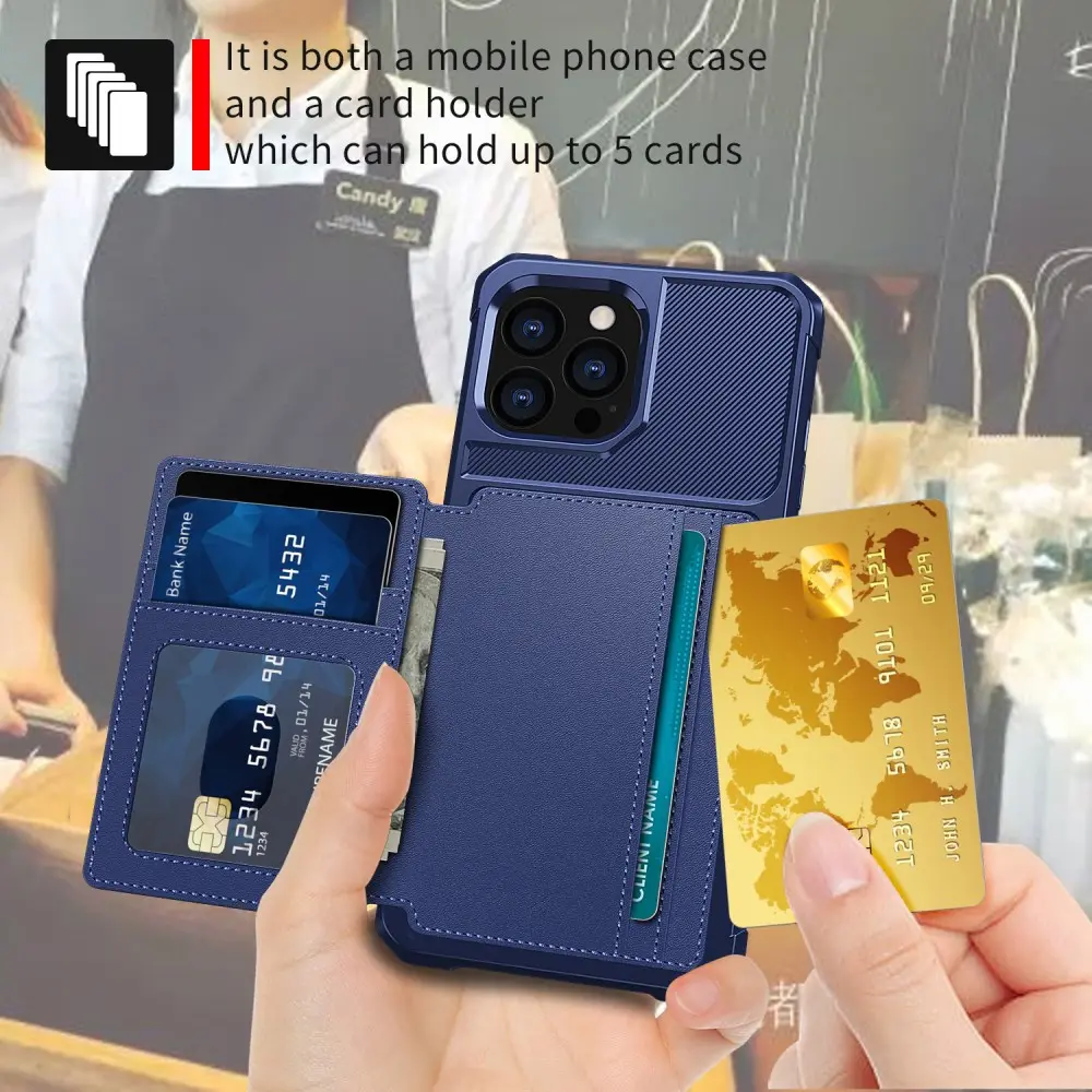 Apple iPhone 13 Pro Max TPU Back Cover met Kunstleren Wallet Blauw afbeelding 8