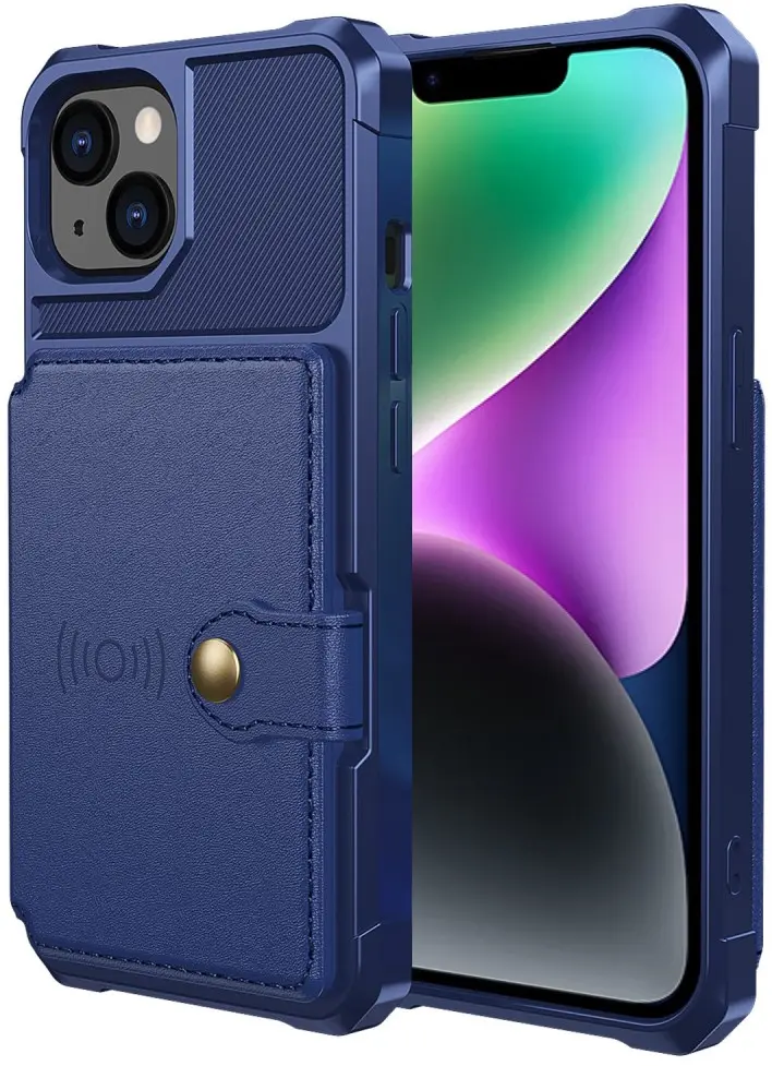 Apple iPhone 14 TPU Back Cover met Kunstleren Wallet Blauw afbeelding 2