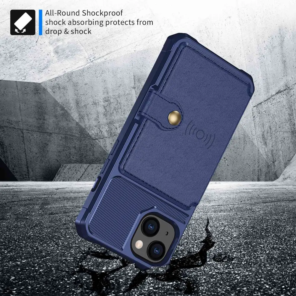 Apple iPhone 14 TPU Back Cover met Kunstleren Wallet Blauw afbeelding 3