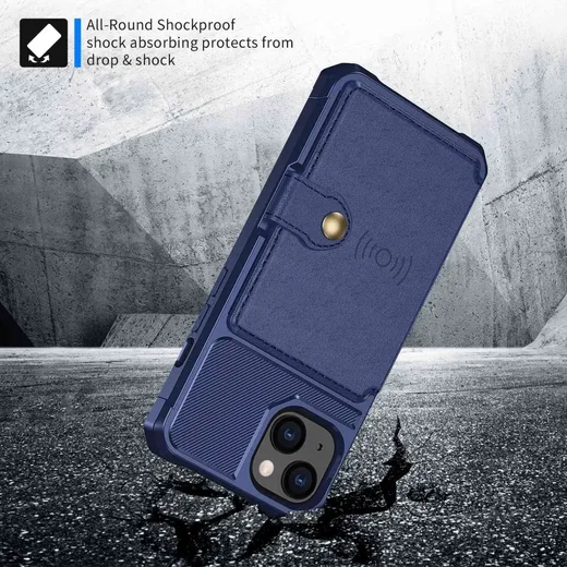 Apple iPhone 14 TPU Back Cover met Kunstleren Wallet Blauw afbeelding 3