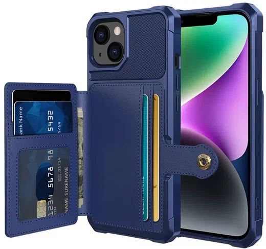 Apple iPhone 14 TPU Back Cover met Kunstleren Wallet Blauw afbeelding 1