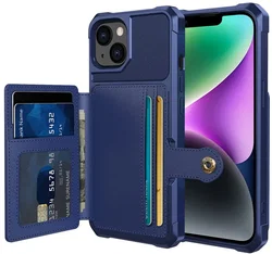 Apple iPhone 14 TPU Back Cover met Kunstleren Wallet Blauw afbeelding