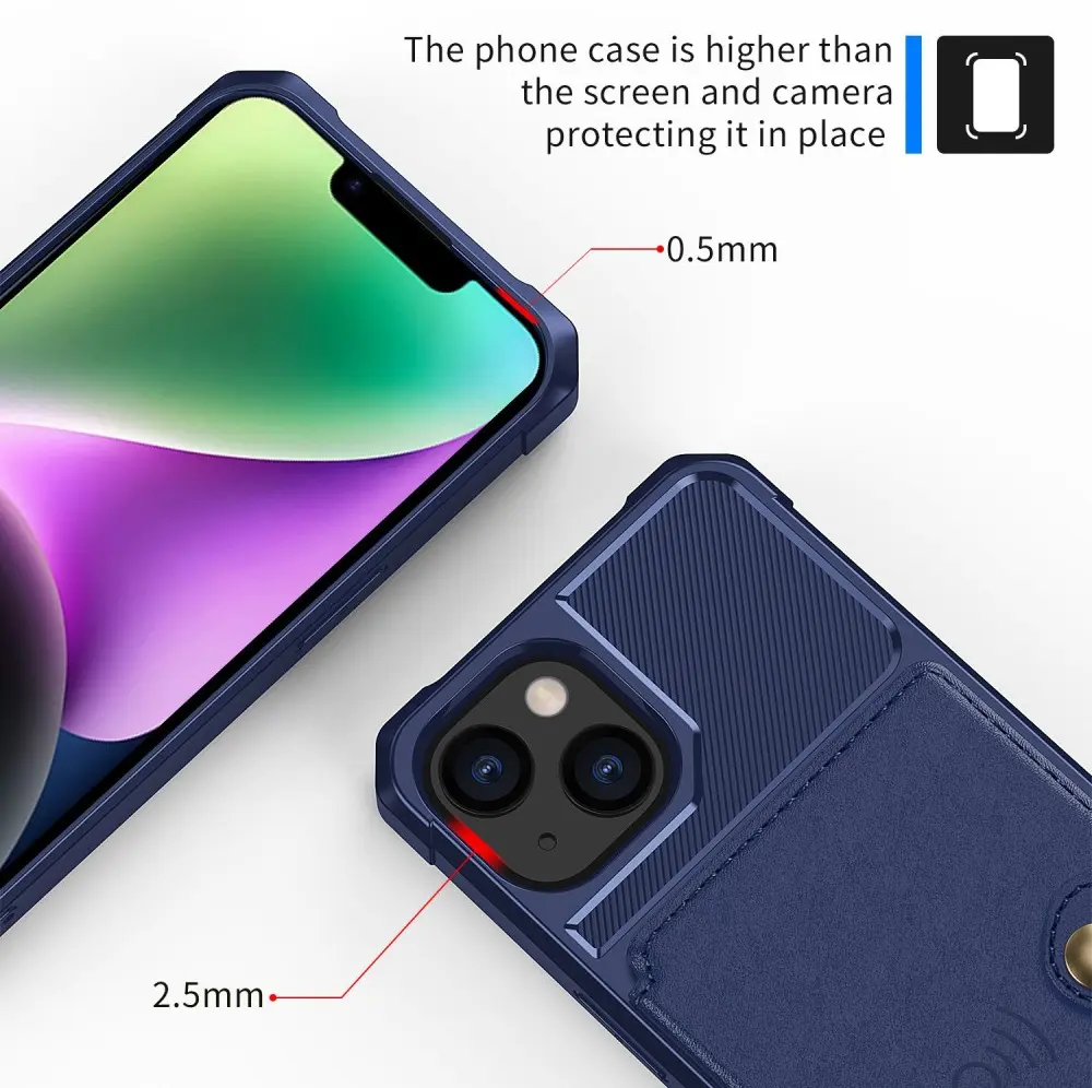 Apple iPhone 14 TPU Back Cover met Kunstleren Wallet Blauw afbeelding 8
