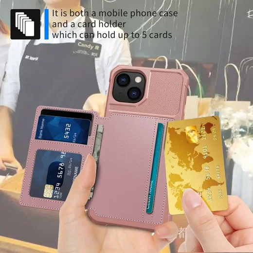 Apple iPhone 14 TPU Back Cover met Kunstleren Wallet Roze afbeelding 6