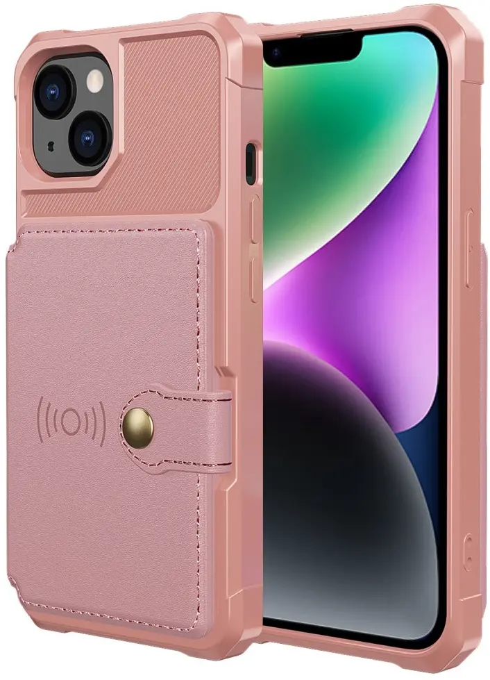 Apple iPhone 14 TPU Back Cover met Kunstleren Wallet Roze afbeelding 2