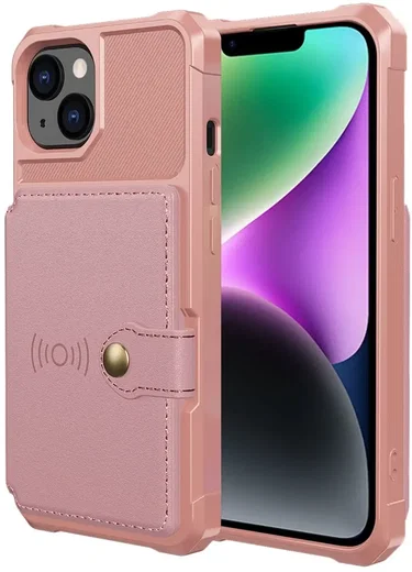Apple iPhone 14 TPU Back Cover met Kunstleren Wallet Roze afbeelding 2