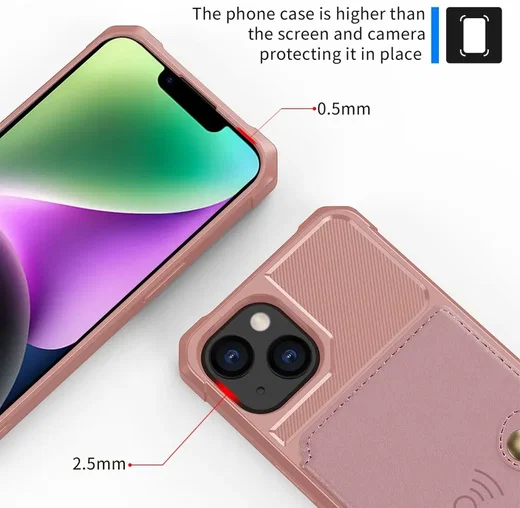 Apple iPhone 14 TPU Back Cover met Kunstleren Wallet Roze afbeelding 8