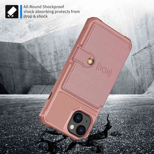 Apple iPhone 14 TPU Back Cover met Kunstleren Wallet Roze afbeelding 3