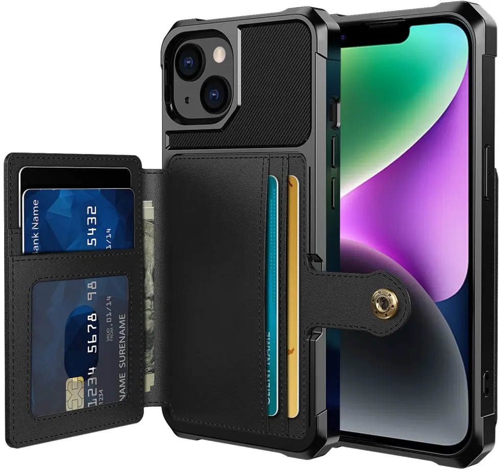 Apple iPhone 14 TPU Back Cover met Kunstleren Wallet Zwart afbeelding 1