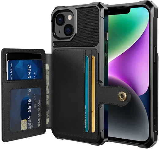 Apple iPhone 14 TPU Back Cover met Kunstleren Wallet Zwart afbeelding 1