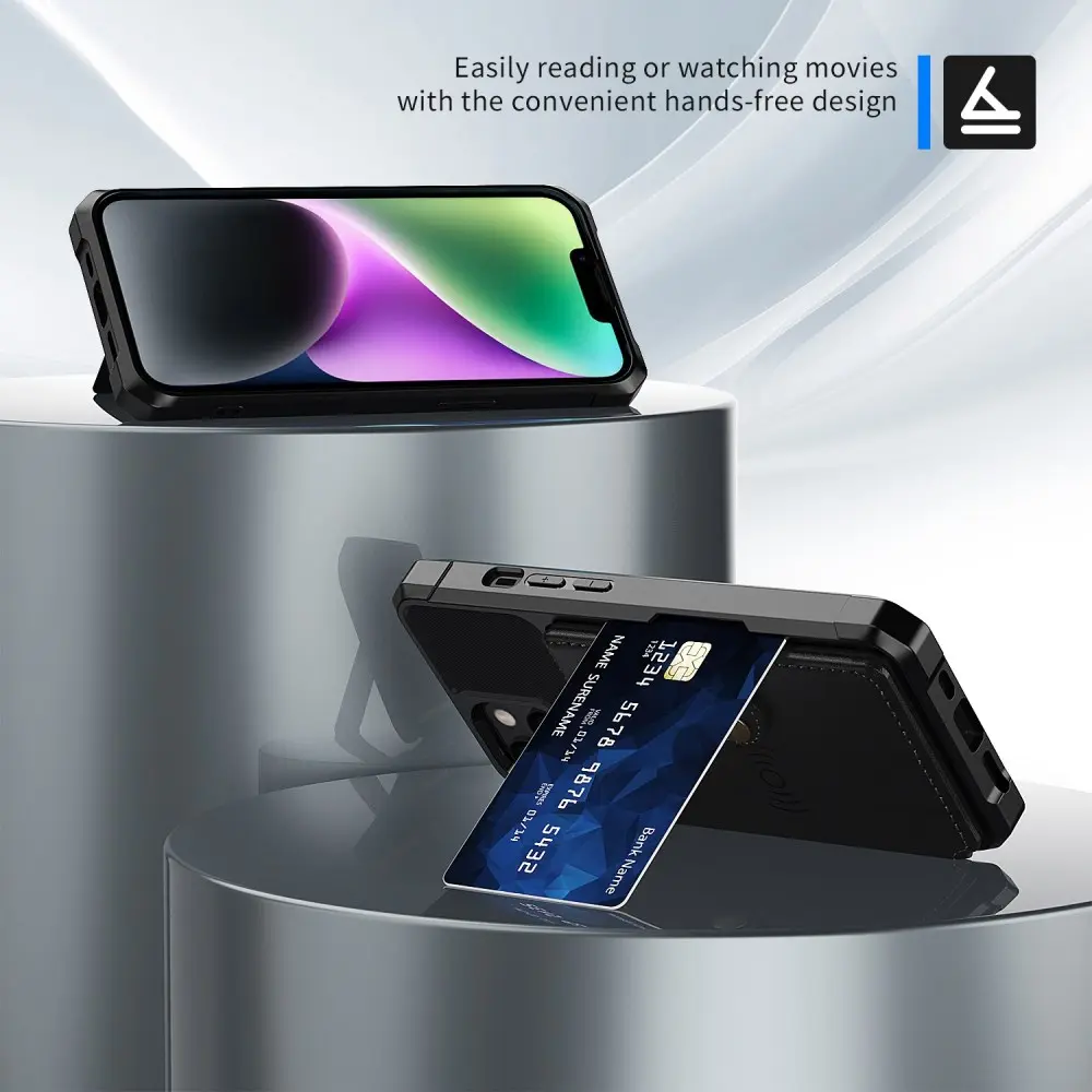 Apple iPhone 14 TPU Back Cover met Kunstleren Wallet Zwart afbeelding 5