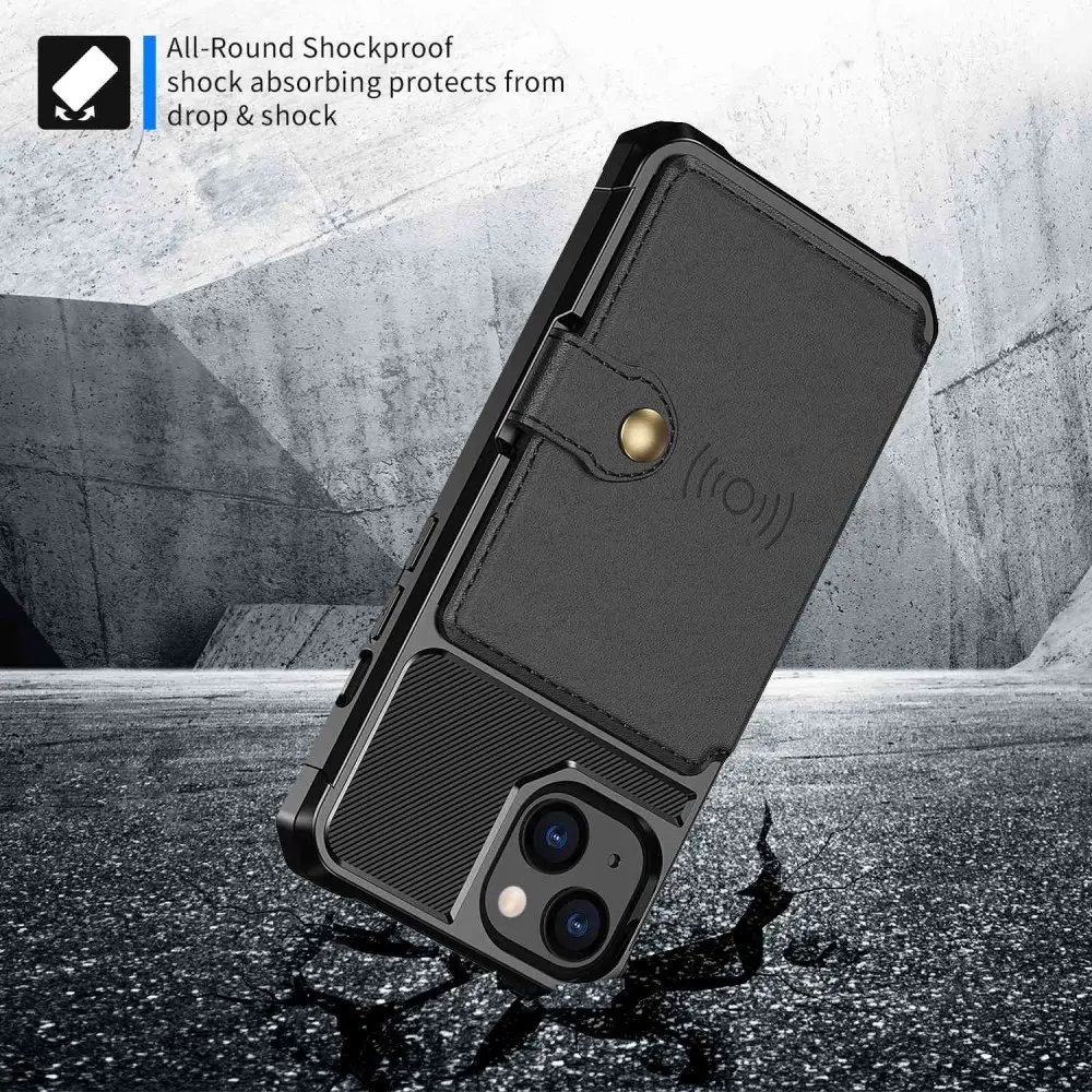 Apple iPhone 14 TPU Back Cover met Kunstleren Wallet Zwart afbeelding 3